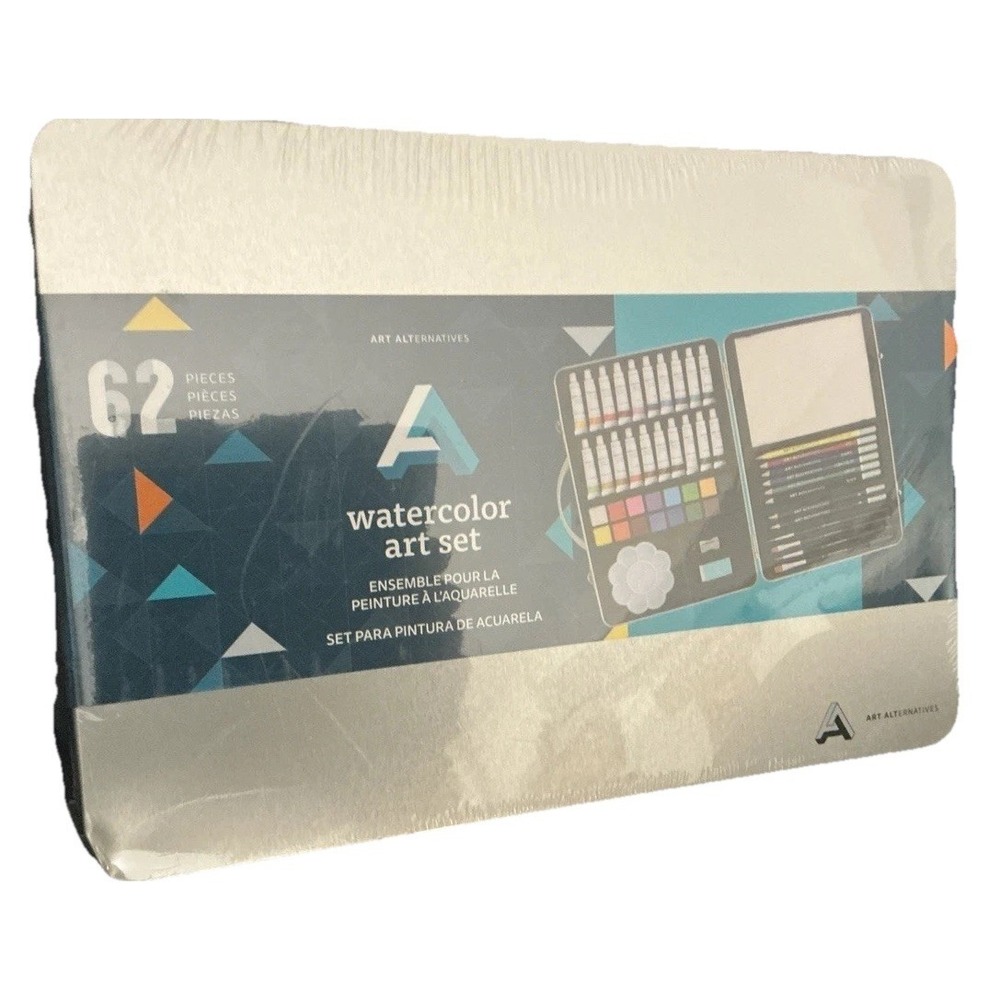 62 PC. Watercolor Set Art Alternatives 20 Tubes, 16 Cakes, 6 Pencils, 4 Brushes